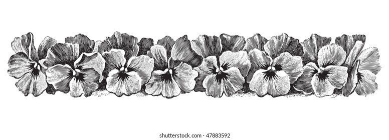 antique floral border engraving, scalable and editable vector illustration