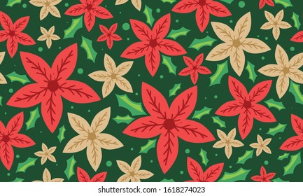 Antique flower Christmas pattern background, with flower and leaf unique design.