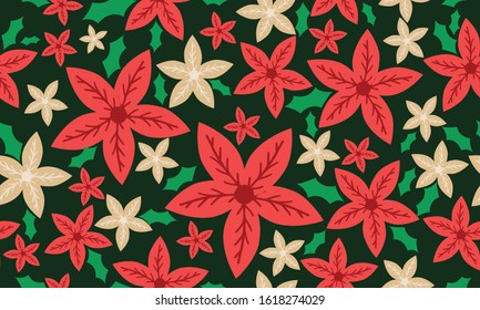 Antique flower Christmas pattern background, with flower and leaf unique design.