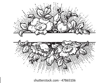 antique flowers banner engraving; scalable and editable vector illustration