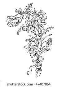antique flowers engraving, scalable and editable vector illustration