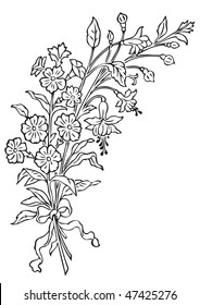 antique flowers engraving, scalable and editable vector illustration