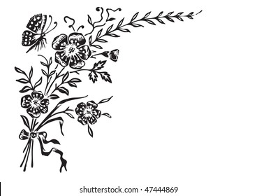 antique flowers engraving, scalable and editable vector illustration