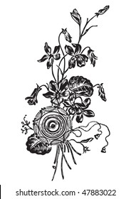 antique flowers engraving, scalable and editable vector illustration