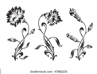 antique flowers engraving, scalable and editable vector illustration