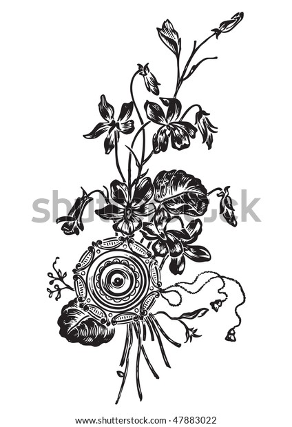 antique flowers engraving, scalable and\
editable vector\
illustration