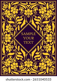 Quadro antigo em estilo Art Nouveau com um padrão de flores, botões, folhas e ramos. Conceito de estilo vintage. Ilustração de vetor de desenho artesanal.