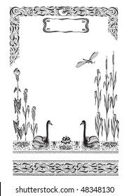 antique frame engraving, scalable and editable vector illustration