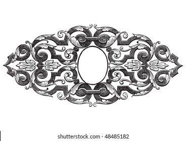 antique frame engraving, scalable and editable vector illustration