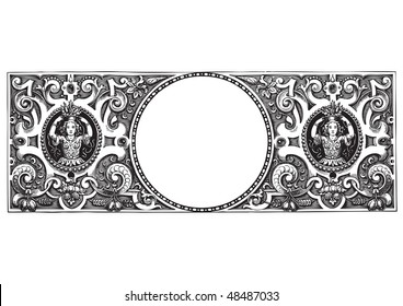 antique frame engraving, scalable and editable vector illustration