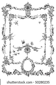 antique frame engraving, scalable and editable vector illustration