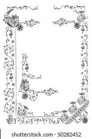 antique frame engraving, scalable and editable vector illustration
