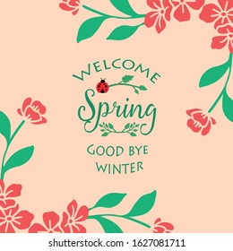 Antique frame with leaf and flower, for welcome spring greeting card wallpaper design. Vector