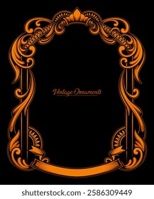 Antique frame vector with victorian style ornament. gold color