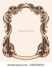 Antique frame vector with victorian style ornament. Pastel color