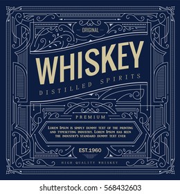 antique frame vintage border whiskey label hand drawn retro vector illustration