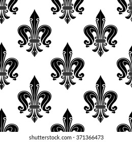 Antique french fleur-de-lis seamless pattern with elegant black flowers in victorian style on white background. Use as interior, textile, wallpaper or fashion design