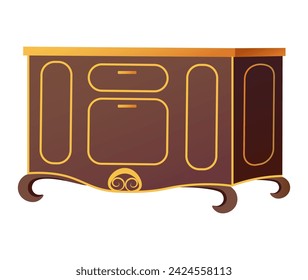 Antique furniture of colorful set. Presentation of the nostalgic charm of an old-fashioned chest depicted in a whimsical cartoon style. Vector illustration.