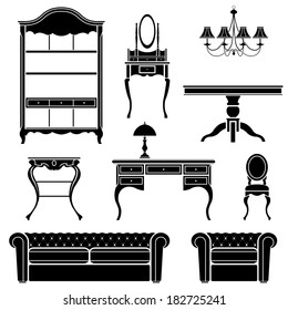 Antique furniture silhouettes. vector  illustration