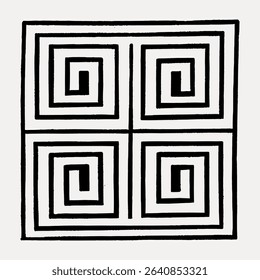 Antique geometric spiral ornament, illustration isolated on white, vector. 