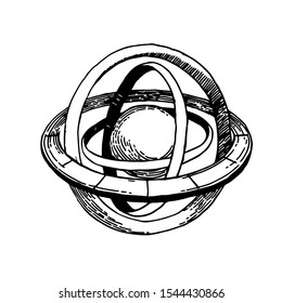 Antique gerb globe. heraldic element brass armillary sphere in gothic style. vector illustration
