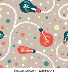 Antique Glass Bulbs with Rope Vector Seamless Pattern