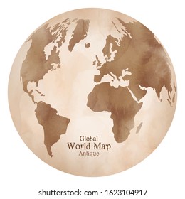 Antique global world map watercolor illustration