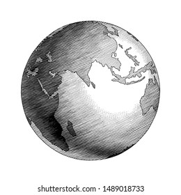 Antique globe hand drawing vintage style black and white clip art isolated on white background