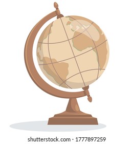 An antique globe isolated on white background. Vector illustration in flat cartoon style.