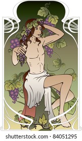 Antique god on vintage background in art Nouveau style