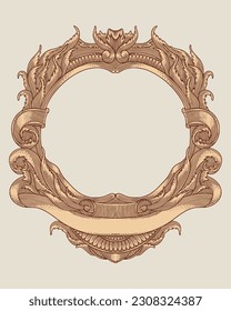 antique gold frame engraving vector illustration