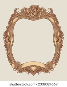 antique gold frame engraving vector illustration