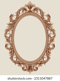 Antique gold frame hand drawing, vintage engraving illustration

