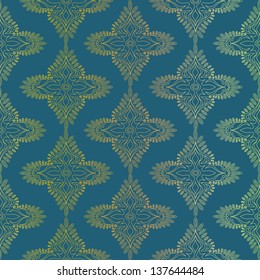 Antique gold seamless pattern on a dark turquoise background