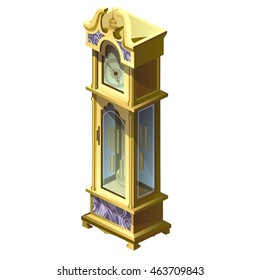 Antique golden grandfather clock isolated on a white background. Vector illustration.