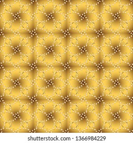 Antique golden repeatable wallpaper. Damask seamless repeating pattern. Gold floral ornament in baroque style. Golden element on brown and yellow colors.