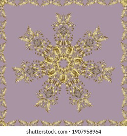 Antique golden repeatable wallpaper. Damask seamless repeating pattern. Gold floral ornament in baroque style. Golden element on neutral and brown colors.