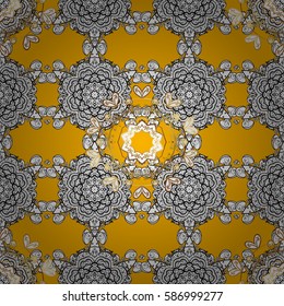 Antique golden repeatable wallpaper. Damask seamless pattern repeating background. Gold yellow floral ornament in baroque style. Golden element on yellow background.