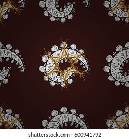 Antique golden repeatable wallpaper. Damask seamless pattern repeating background. Golden brown floral ornament in baroque style. Golden element on brown background.