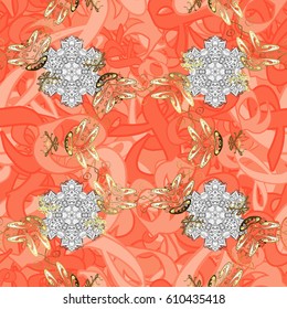 Antique golden repeatable wallpaper. Damask seamless pattern repeating background. Golden floral ornament in baroque style. Golden element on background.