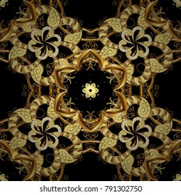 Antique golden repeatable wallpaper. Damask seamless repeating pattern. Gold floral ornament in baroque style. Golden element on black colors.