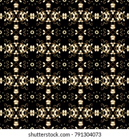 Antique golden repeatable wallpaper. Damask seamless pattern repeating background. Golden floral ornament in baroque style. Golden element on black colors.