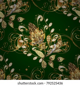 Antique golden repeatable wallpaper. Damask seamless pattern repeating background. Golden floral ornament in baroque style. 
