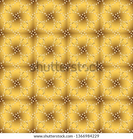 Antique golden repeatable wallpaper. Damask seamless repeating pattern. Gold floral ornament in baroque style. Golden element on brown and yellow colors.