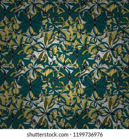 Antique golden repeatable wallpaper. Golden element on black, brown and yellow colors. Golden floral ornament in baroque style. Damask seamless pattern repeating background.