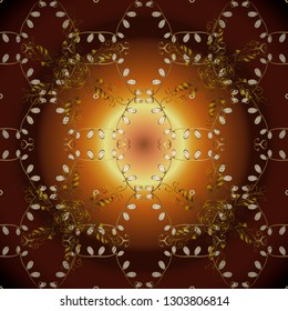Antique golden repeatable wallpaper. Golden element on brown and red colors. Golden floral ornament in baroque style. Damask seamless pattern repeating background.