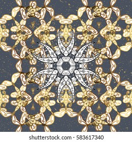 Antique golden repeatable wallpaper. Golden element on gray background. Damask repeating background. Golden floral ornament in baroque style.