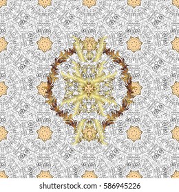 Antique golden repeatable wallpaper. Golden element on beige background. Damask seamless pattern repeating background. Gold beige floral ornament in baroque style.