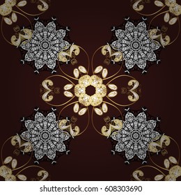 Antique golden repeatable wallpaper. Golden element on brown background. Damask repeating background. Gold brown floral ornament in baroque style.