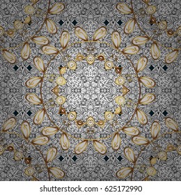 Antique golden repeatable wallpaper. Golden element on blue background. Damask pattern repeating background. Gold blue floral ornament in baroque style.